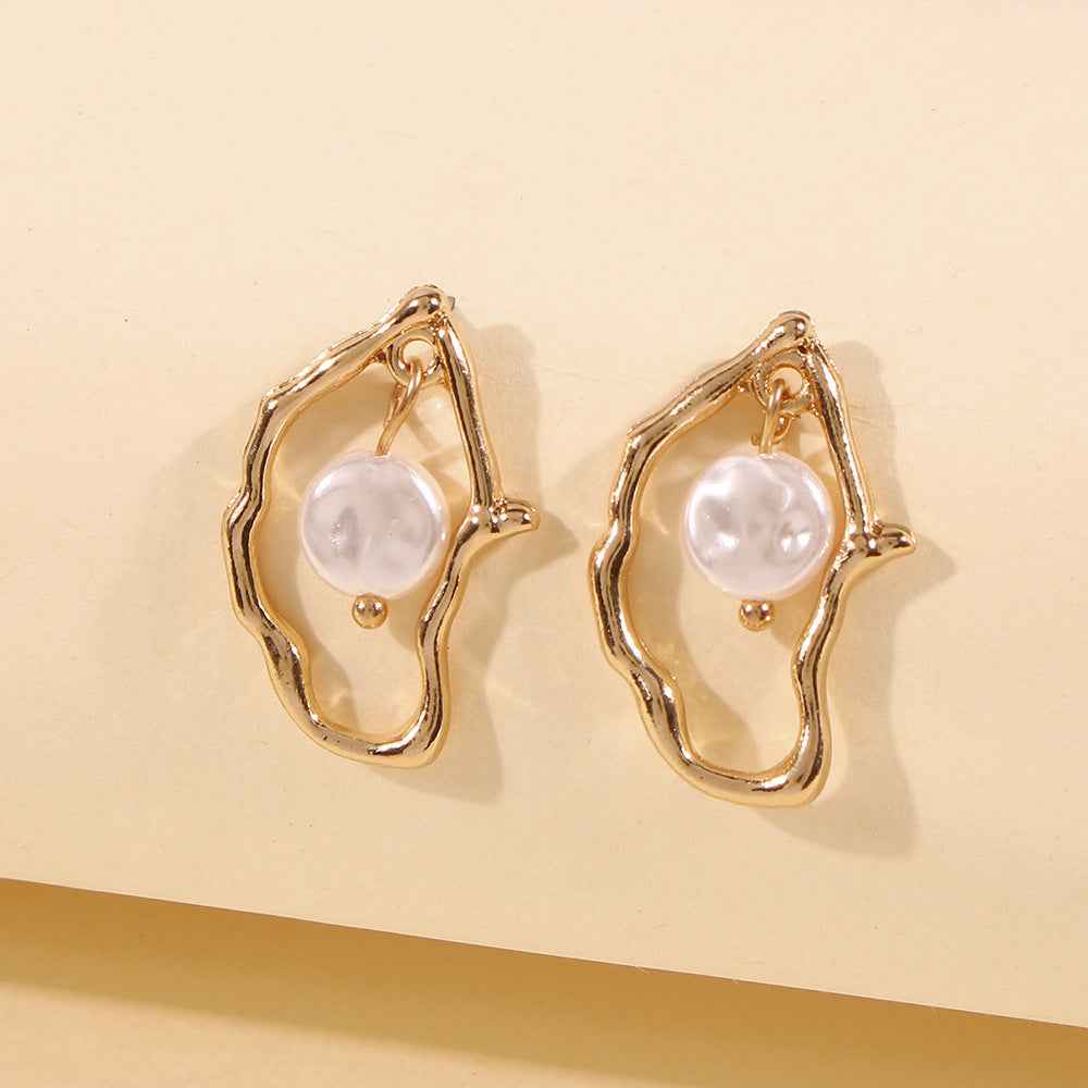 Irregular Pearl Earrings For Women Alloy Imitation Pearl