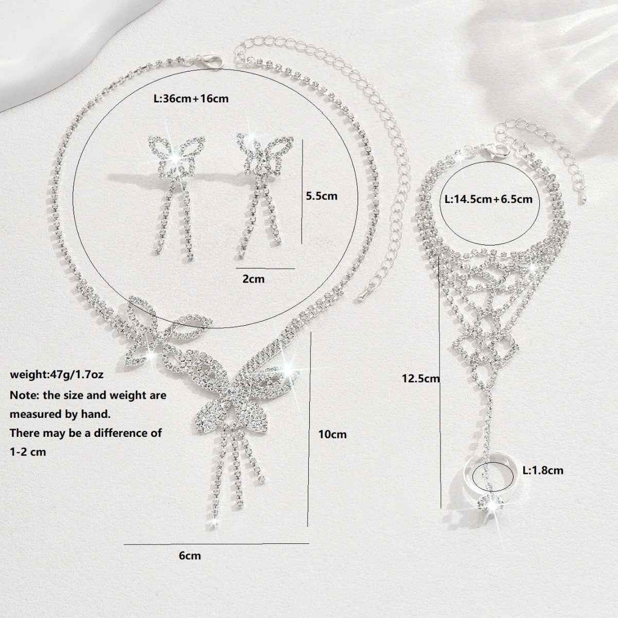 Butterfly Tassel Rhinestone Jewelry Set For Women 3 Piece