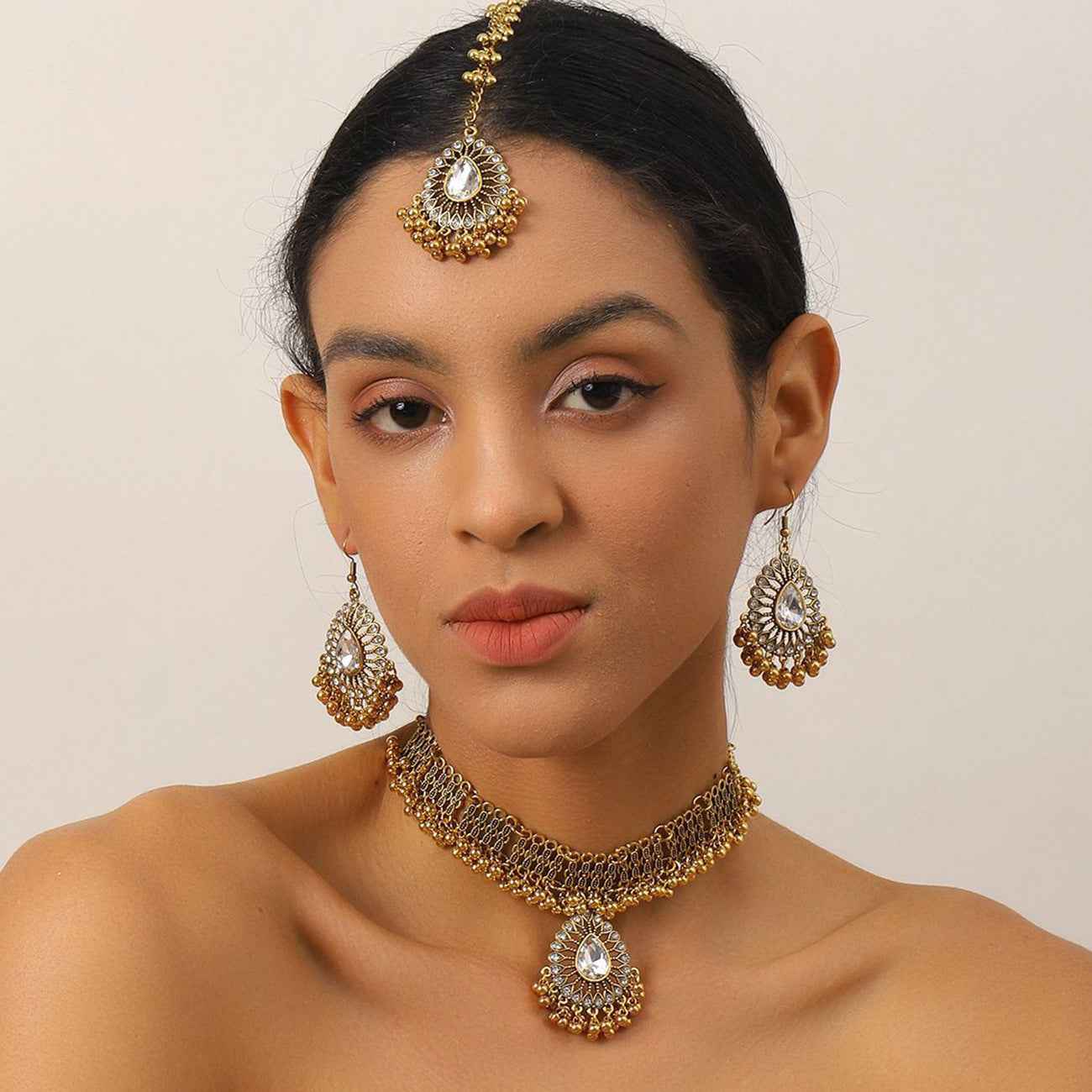 Pearl Pendant Tassel Three Piece Retro Set For Women