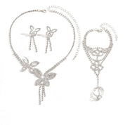 Butterfly Tassel Rhinestone Jewelry Set For Women 3 Piece