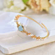 Pearl Bracelet For Women Gold Plated Braided Vintage Cuff