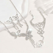 Butterfly Tassel Rhinestone Jewelry Set For Women 3 Piece