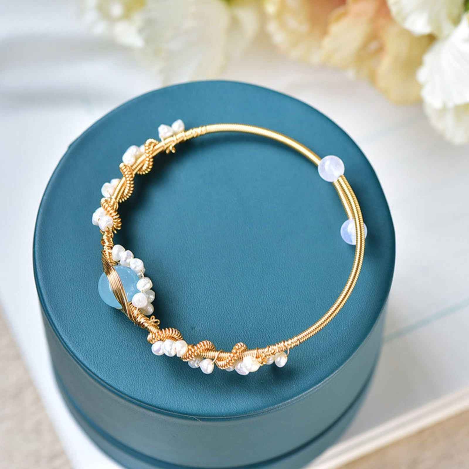 Pearl Bracelet For Women Gold Plated Braided Vintage Cuff