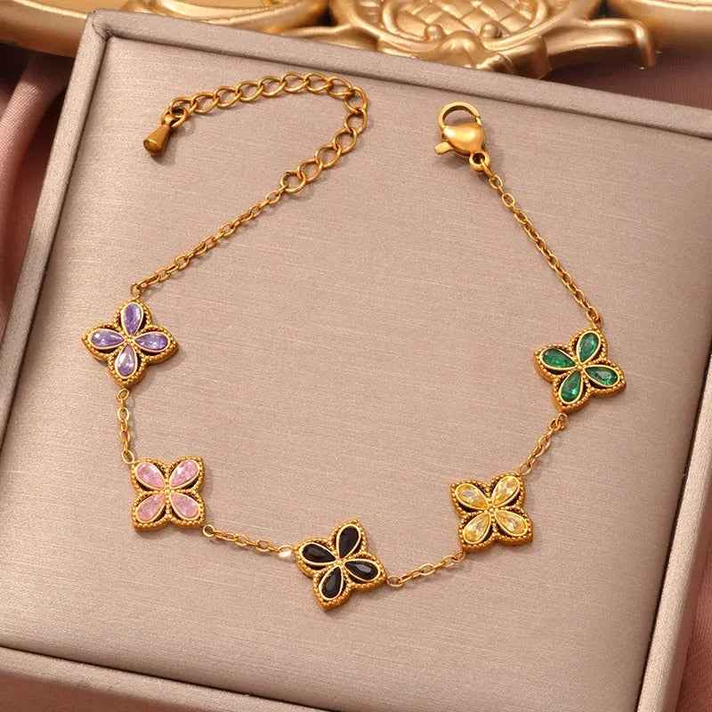 8K Gold-Plated Lucky Clover Bracelet for Women