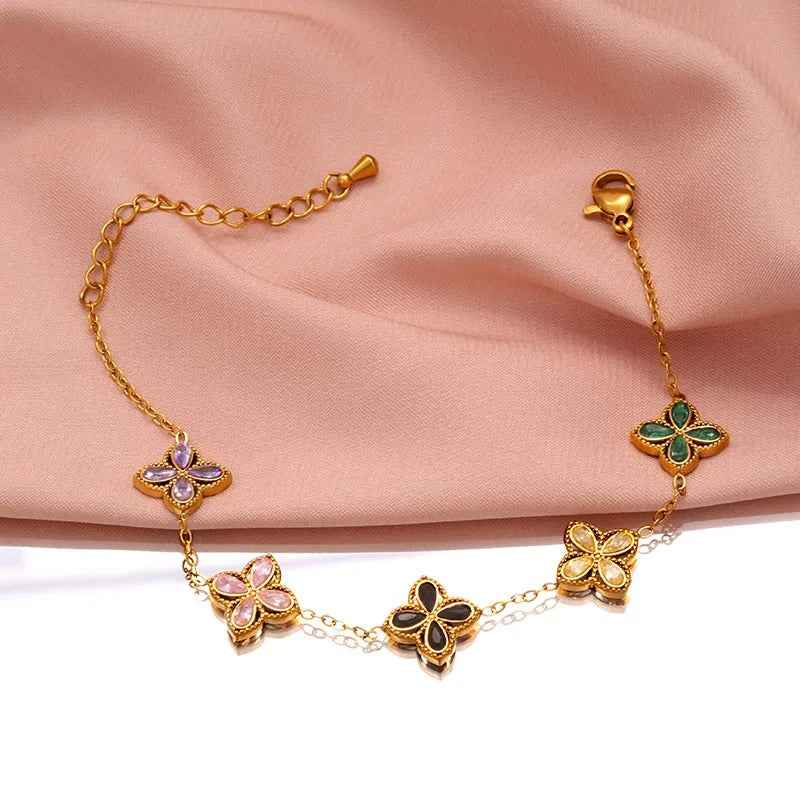 8K Gold-Plated Lucky Clover Bracelet for Women