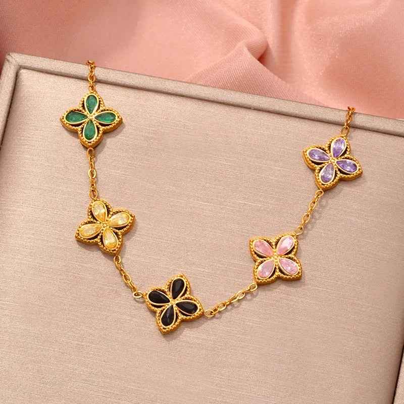 8K Gold-Plated Lucky Clover Bracelet for Women