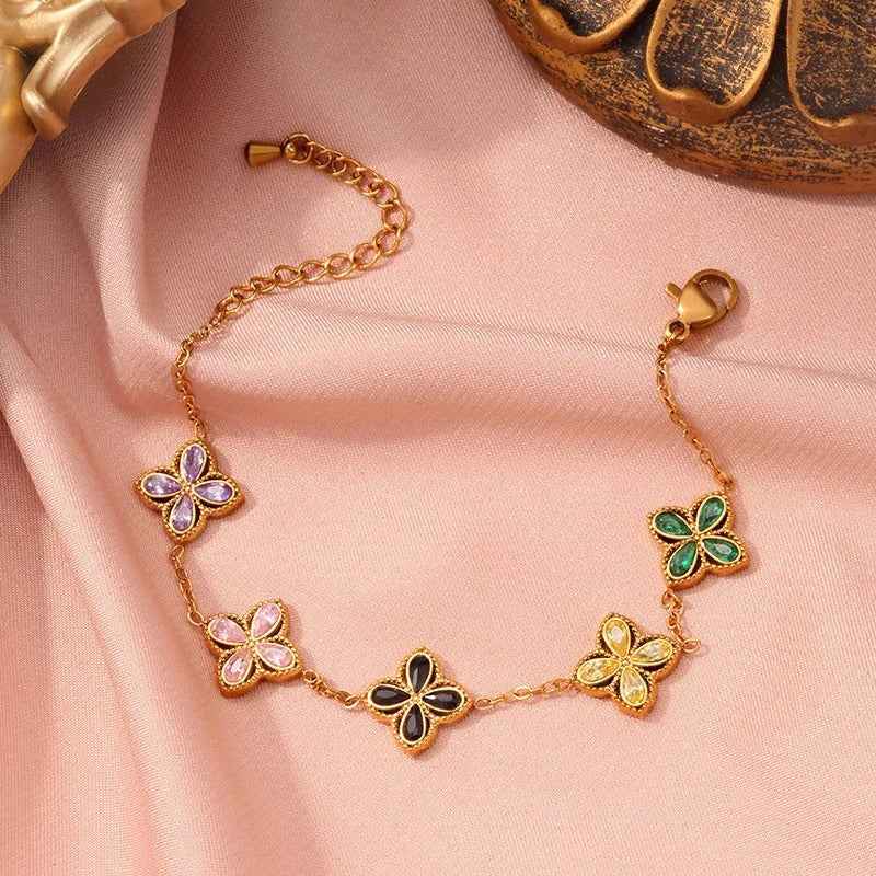 8K Gold-Plated Lucky Clover Bracelet for Women
