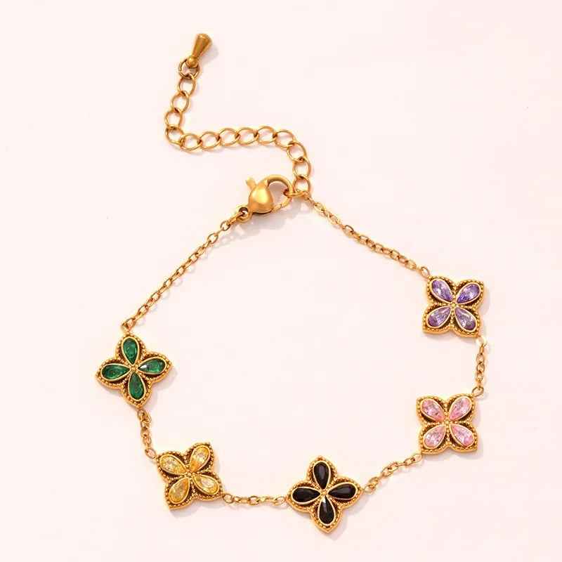8K Gold-Plated Lucky Clover Bracelet for Women
